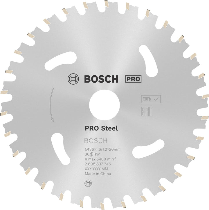 Bosch Professional 1x Kreissägeblatt Standard for Steel (Stahl, Sägeblatt Ø 136 x 20 x 1,6 mm, 30 Zä