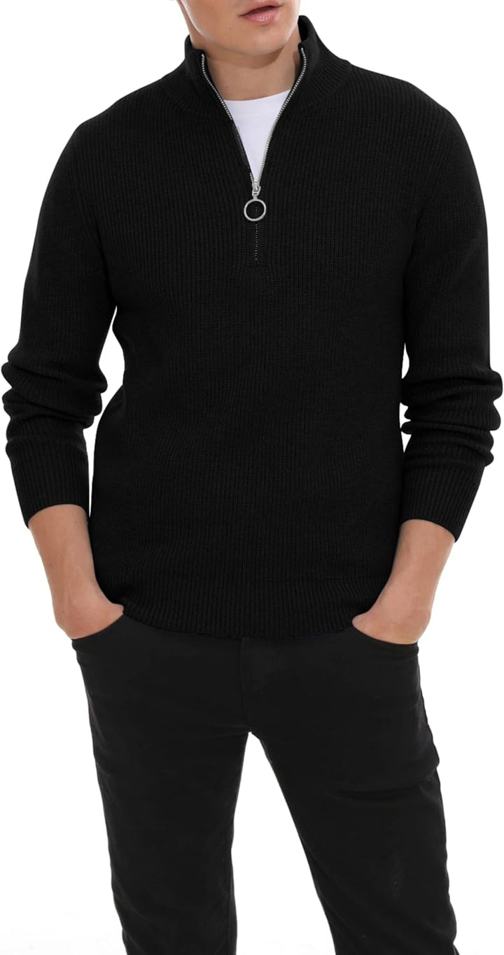 Hisir Pullover Herren Strickpullover 1/4 Zip Pulli Männer, Bequem Weich Warmer Winter Pullover für M