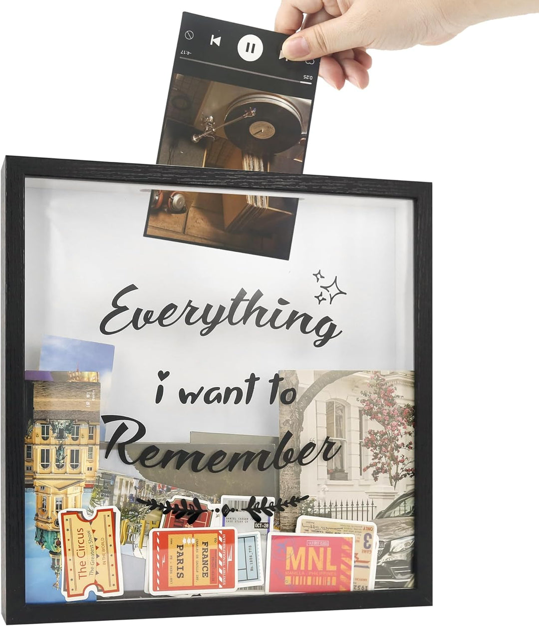 FramePro 30x30 3D Bilderrahmen Schattenbox mit Glasscheibe Ticketstummel Reise Abenteuer Archivbox R