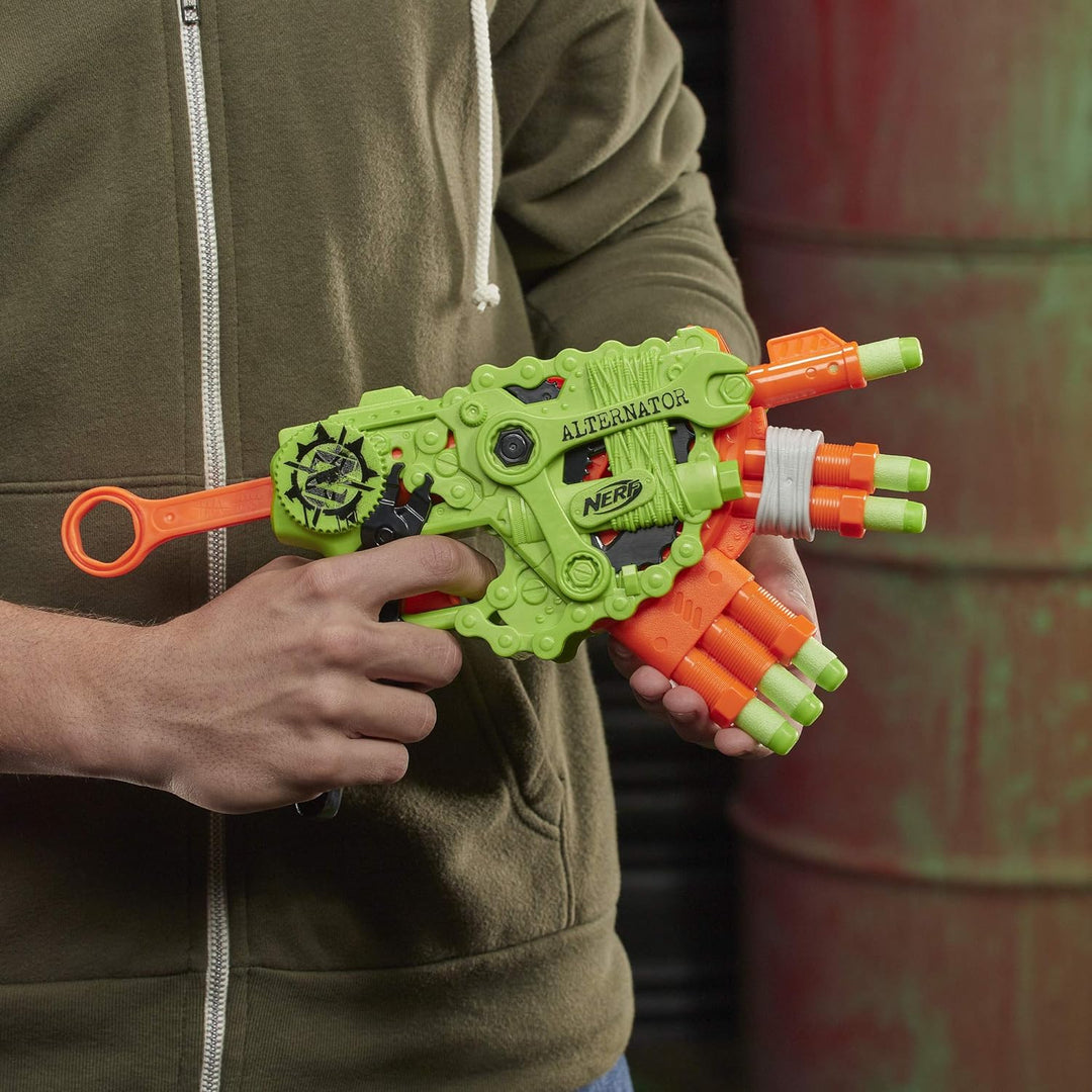 NERF Zombie Strike Alternator Blaster -- Fires 3 Ways -- Includes 12 Official Zombie Strike Elite Da