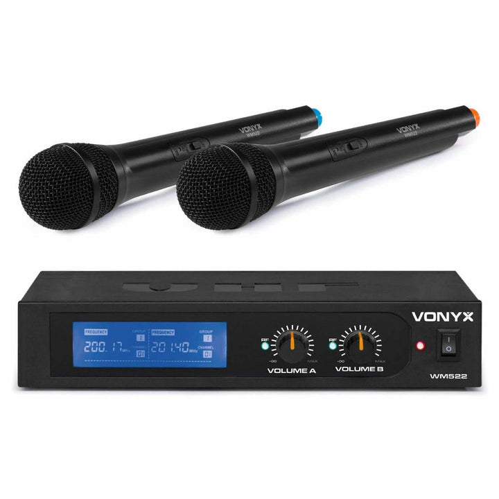 Vonyx WM522 - Funk Mikrofon Set, drahtloses Mikrofon Set 2-Kanal VHF Microfon, Wireless Mikrofon mit