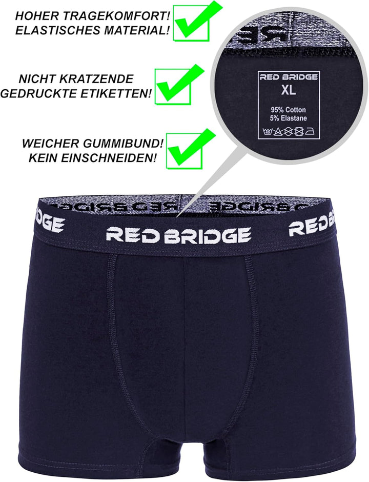 Redbridge Herren Boxershorts Set – 6er Pack enganliegende Unterhosen aus Baumwolle – Elastischer Bun