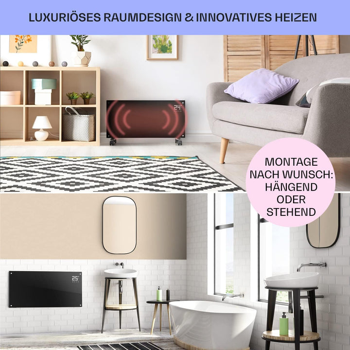 Klarstein Elektroheizung, Konvektor-Heizung mit Bodenrollen, Mobile Elektroheizung Energiesparend, L
