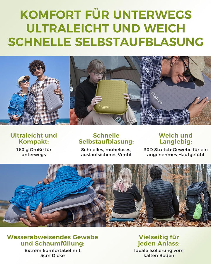 ATEPA Sitzkissen Outdoor, Faltbar Aufblasbar Stadion Flugzeug Unterwegs Camping Wander Bürostuhl Ult