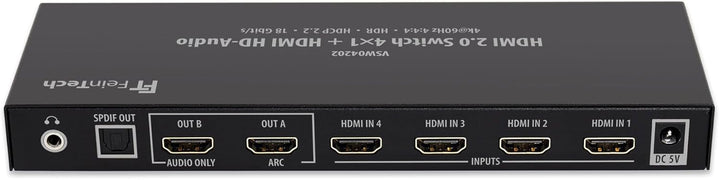 FeinTech VSW04202 HDMI 2.0 Switch 4x1 HD-Audio Extractor 7.1 ARC 4K 60Hz HDR CEC 4x1 Switch + Audio-