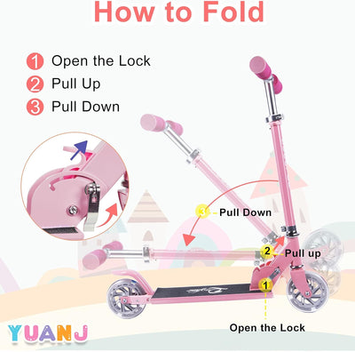 Yuanj Roller Kinder Scooter, Höhenverstellbarer kinderscooter mit LED PU Räder, kinderroller für Mäd