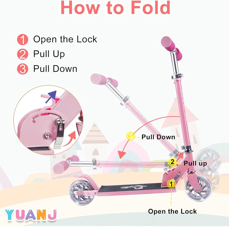 Yuanj Roller Kinder Scooter, Höhenverstellbarer kinderscooter mit LED PU Räder, kinderroller für Mäd