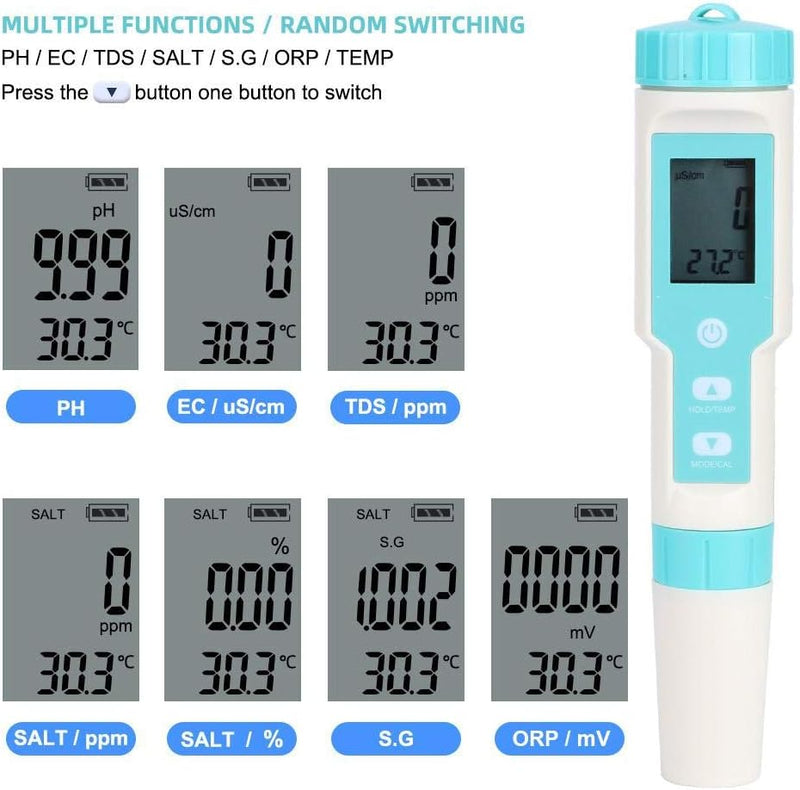 Wasserqualitätstester, PH TDS EC ORP -Tester, wasserdichte elektronische Salzgehalthydrometer -Wasse