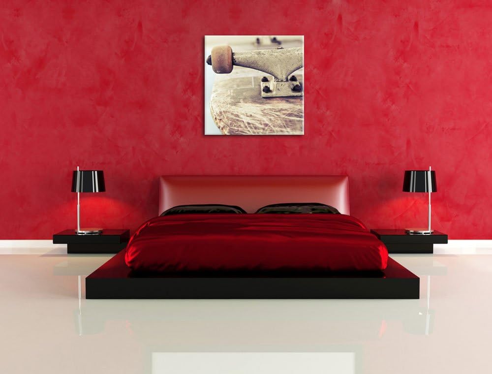 Skateboard schwarz weiss, Format: 70x70 auf Leinwand, XXL riesige Bilder fertig gerahmt mit Keilrahm