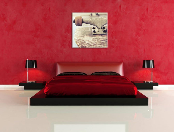 Skateboard schwarz weiss, Format: 70x70 auf Leinwand, XXL riesige Bilder fertig gerahmt mit Keilrahm