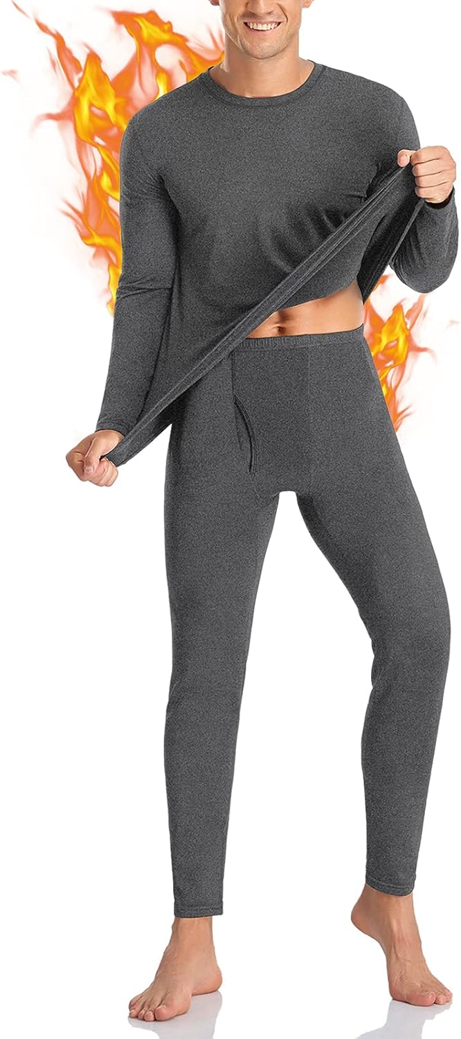 SIMIYA Herren Thermounterwäsche Set, warme Unterwäsche mit Innenfleece, Ultraleicht Oberteil und Unt