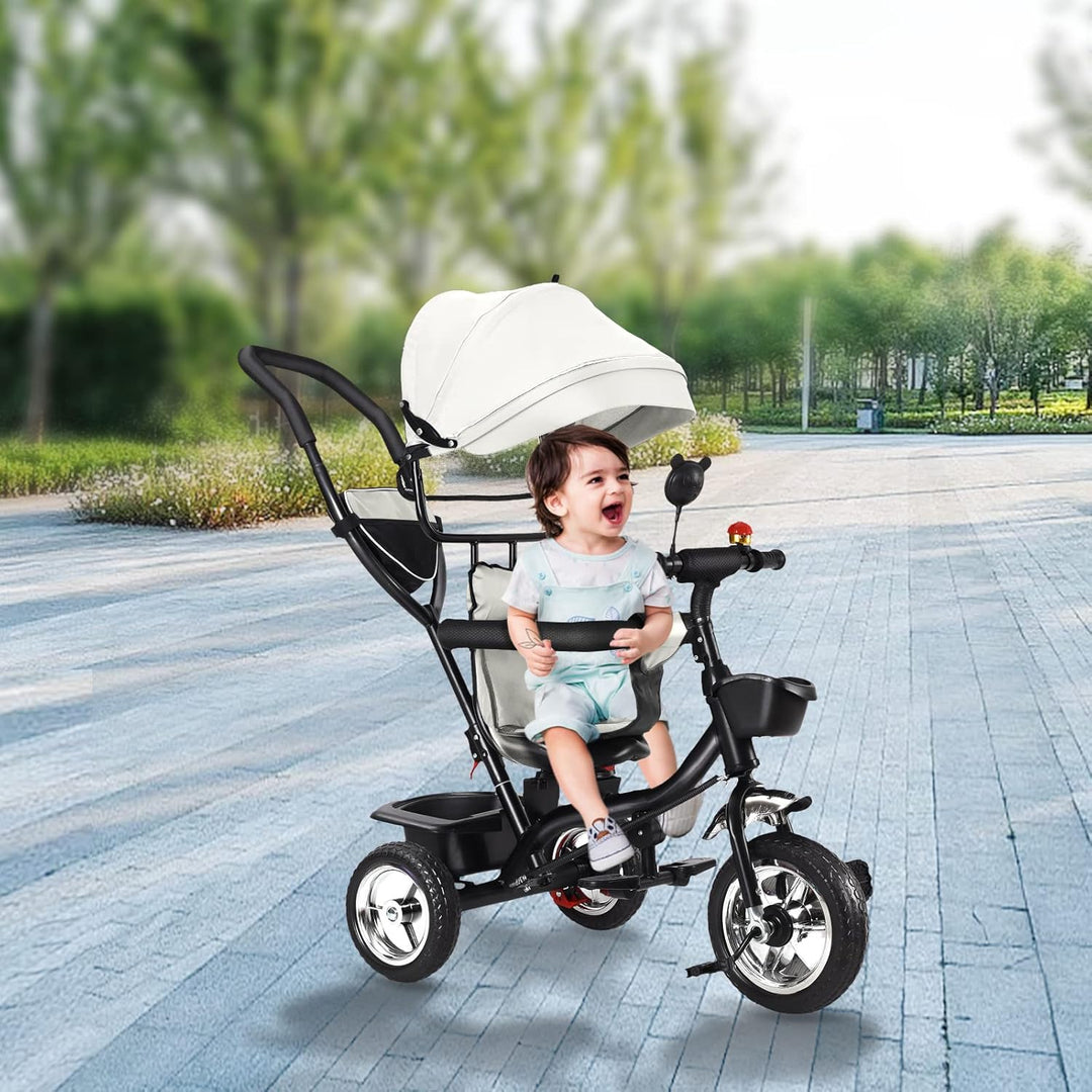 Dreirad 4 in 1 Aveo, Kinderdreirad, Jogger mit Zubehör, Klappbar, Dachfenster, Lenker, Unplattbar-Rä