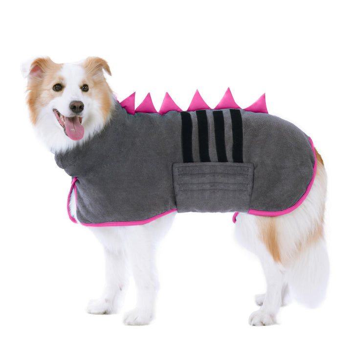 HezzLuv Hundebademantel mit Dinosaurierhorn, Schnelltrocknend Bademantel Hund aus Mikrofaser, Einste