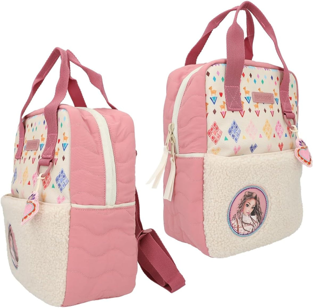 Depesche 12586 TOPModel Cosy - Rucksack mit Plüsch, buntem Herz Anhänger, Stepp-Details und Täschche