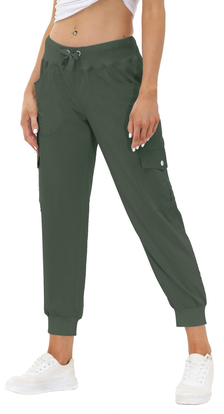 JINSHI Hosen Damen Cargohose Lange Capri Freizeithose Outdoor Jogginghose High Waist mit Kordelzug,