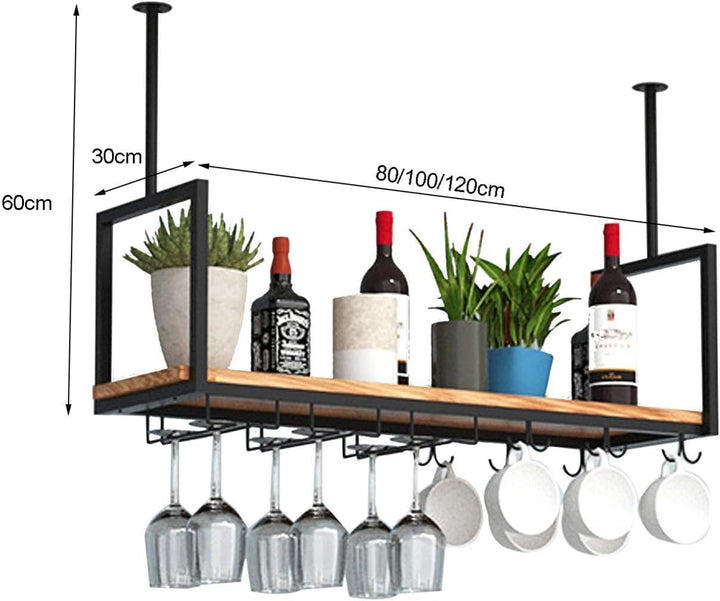 DSVONAUS Deckenregal Decken Weinregal ， Eisen Massivholz Deckenregal Regale Stemware Holder ， Für Ba