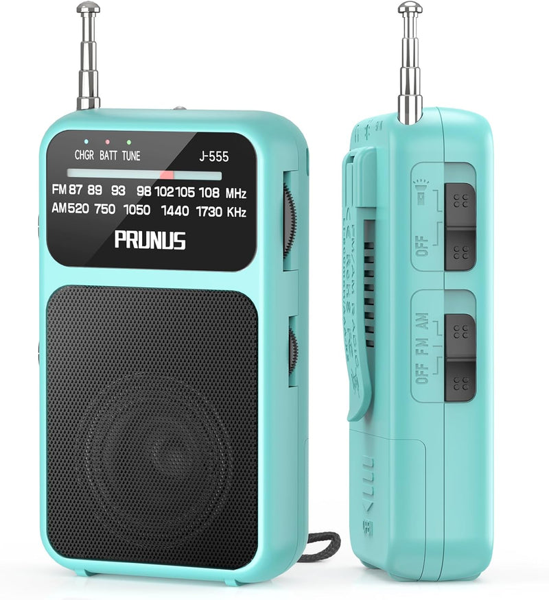 PRUNUS J-555 AM/FM/UKW Radio Klein, Kleines Radio mit Akku, USB-C-Laden, Mini Radio Batteriebetriebe