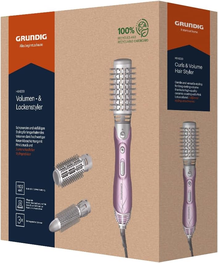 GRUNDIG HS 6220 Volumen- und Lockenstyler, 1100W, 3 Thermobürsten, Keramikbeschichtung mit Pink-Lotu