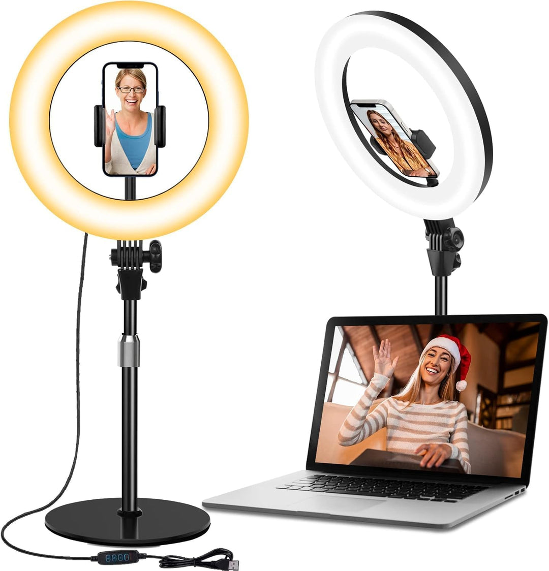 Ringlicht mit Stativ,Ring Light Tisch Selfie Licht Ringleuchte Lichtring,10.5 Zoll 3 Lichtfarben 10