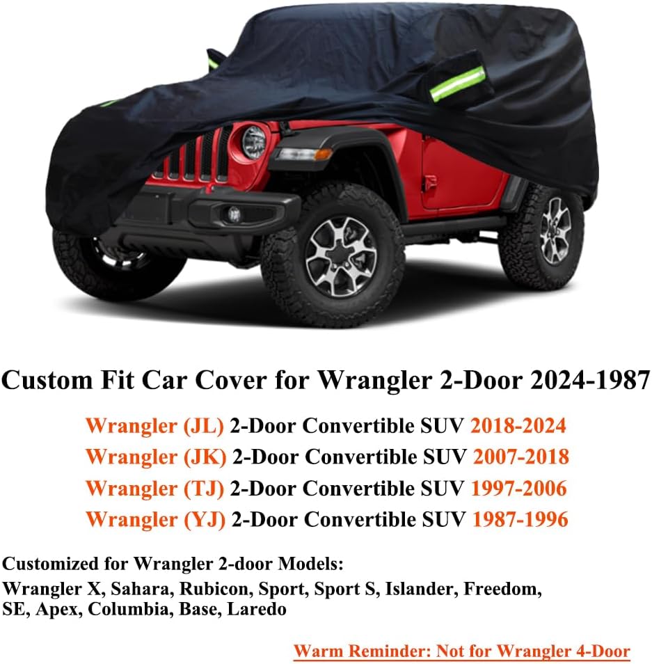 Auto Abdeckplane Kompatibel mit Jeep Wrangler 2-Door Convertible SUV JL JK TJ YJ 87-Gegenwart, Wasse