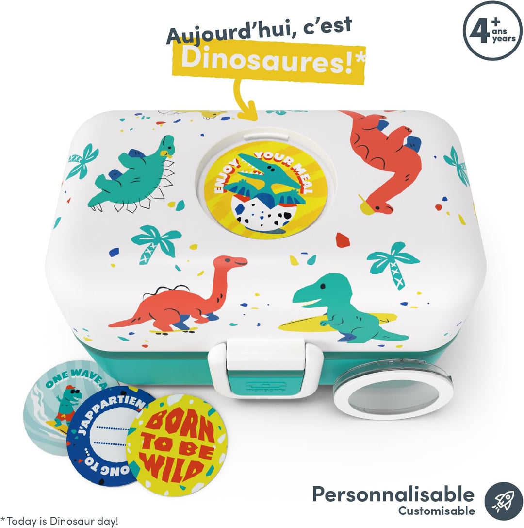 MONBENTO - Lunchbox Kinder MB Tresor blau Dino - Brotdose Kinder mit 3 Fächern - Ideal für Mittagess