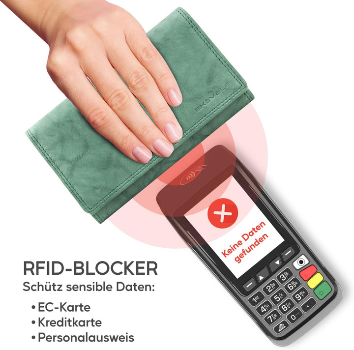 ekavale Damen-geldbörse XXL aus Rindsleder mit RFID Leder-Geldbörse mit vielen Fächern für Frau (Ant