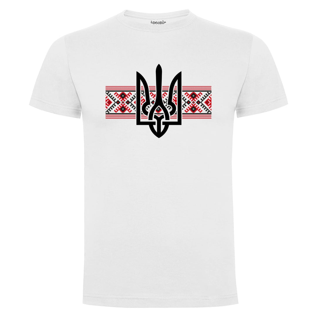 Ukraine Wappen T-Shirt, Ukraine Vyshyvanka T-Shirts, Weiss, für Herren, 100% Baumwolle, Grössen S M