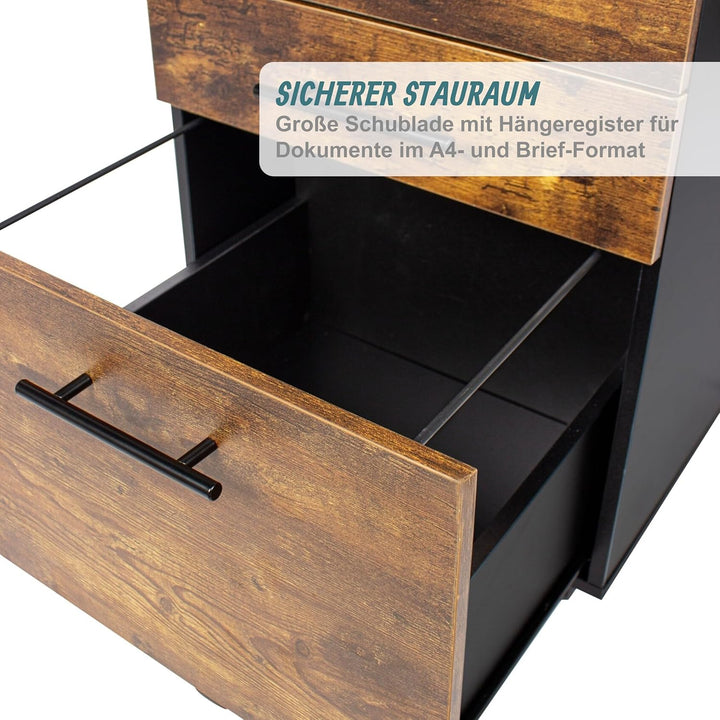 Relaxdays Rollcontainer, 3 Schubladen, Hängeregister, HxBxT: 57,5 x 40 x 40 cm, Aktenschrank auf Rol