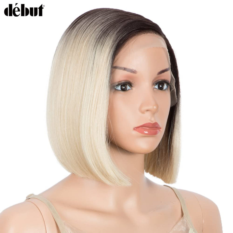 Début Lace Front Perücke für schwarze Damen Bob Perücke für weisse Damen Kunsthaar 24 cm 120g Blond