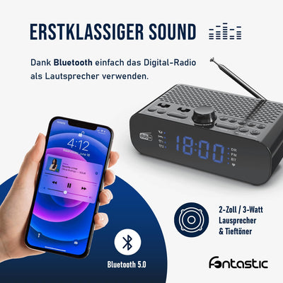 Fontastic "Dablo Radiowecker DAB Plus und FM, Funk-Wecker digital Batterie- und Netzbetrieb, Radio m