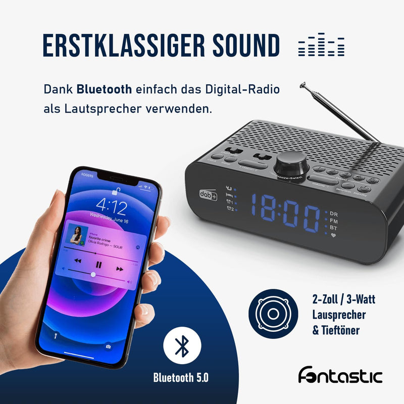 Fontastic "Dablo Radiowecker DAB Plus und FM, Funk-Wecker digital Batterie- und Netzbetrieb, Radio m