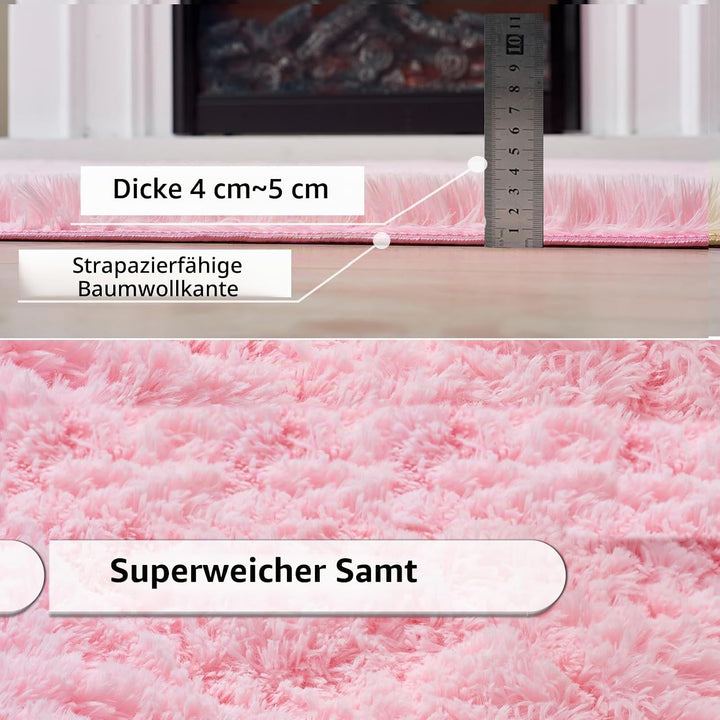 Flauschige Teppich,Rosa Teppich Kinderzimmer,Hochflor Waschbarer Teppiche für Schlafzimmer,Wohnzimme