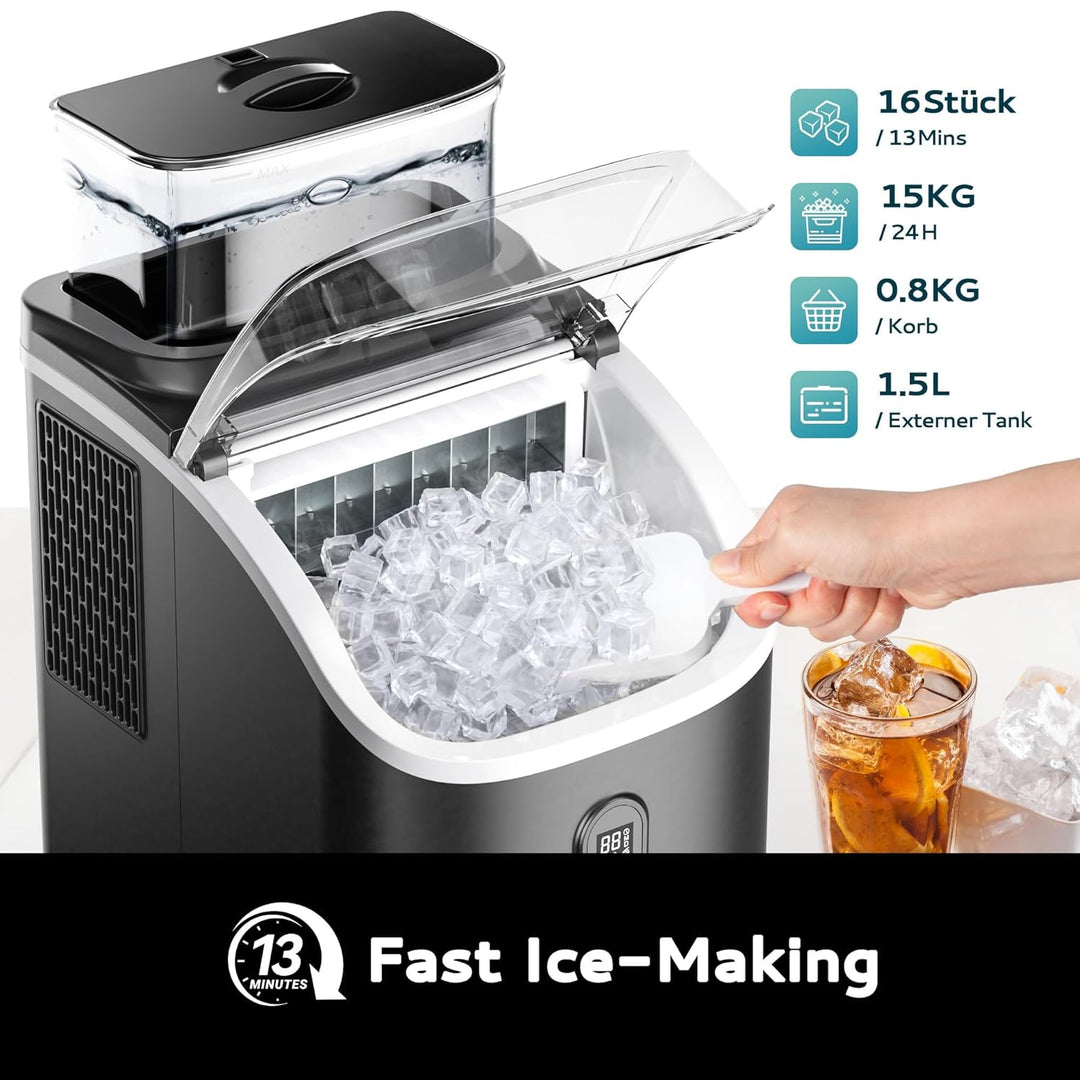 EUHOMY Eiswürfelmaschine für die Arbeitsplatte, 15 kg Eismaschine Ice Maker, 2L Eiswürfelmaschinen,