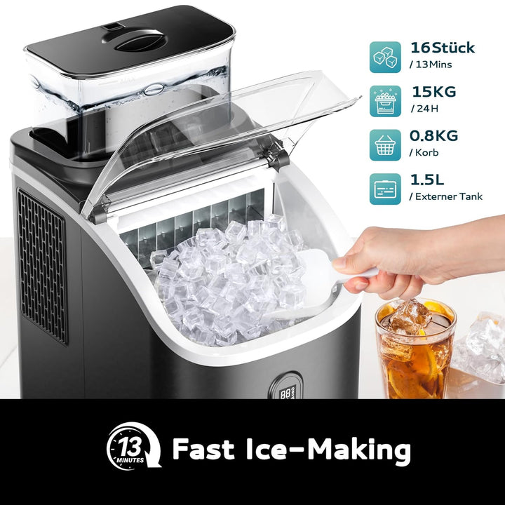 EUHOMY Eiswürfelmaschine für die Arbeitsplatte, 15 kg Eismaschine Ice Maker, 2L Eiswürfelmaschinen,