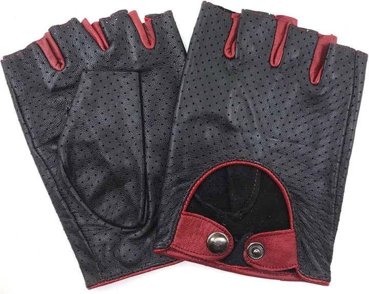 ZLUXURQ Herren-Lederhandschuhe Vollmaschige Fingerlose Halbfinger-Fahrhandschuhe Small-8.5" Schwarz