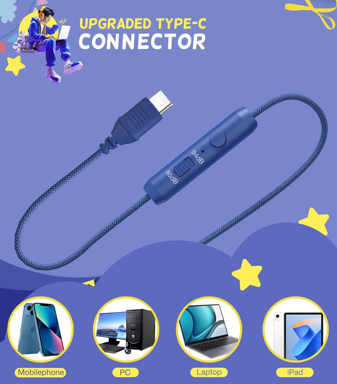 Kinder Kopfhörer für Schule, USB Typ C Kinder Kopfhörer mit LED-Leuchten, verdrahtete Jungen Mädchen