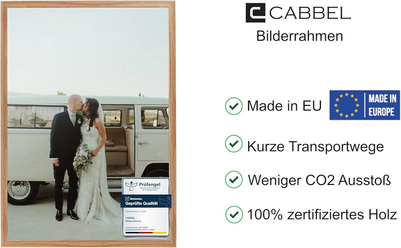 CABBEL 1x Bilderrahmen 60x80 cm Eiche Rahmen 1-Pack | Dokumentenrahmen, Collage, Poster | MDF Holz-P