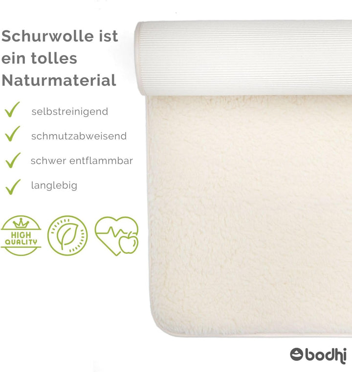 bodhi Schurwoll-Yogamatte Premium (umgesäumt) | Natur | Schurwollmatte | 100% Schafschurwolle (1200