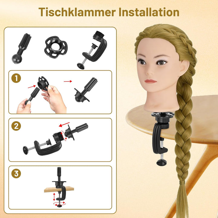 TwoWin Friseurkopf Echthaar mit Ohrlöchern, 71 cm (28 Zoll) 100% Synthetischer Mannequin Frisierkopf