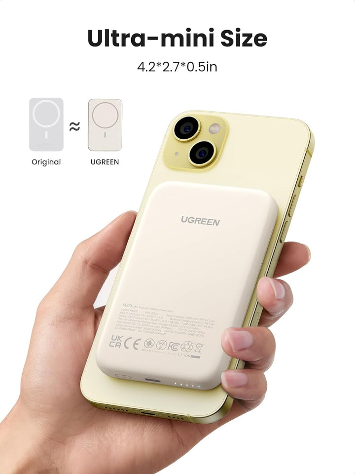 UGREEN Nexode Wireless Powerbank 5000mAh Magnetische Power Bank mit USB-C Schnellladefunktion, Kabel