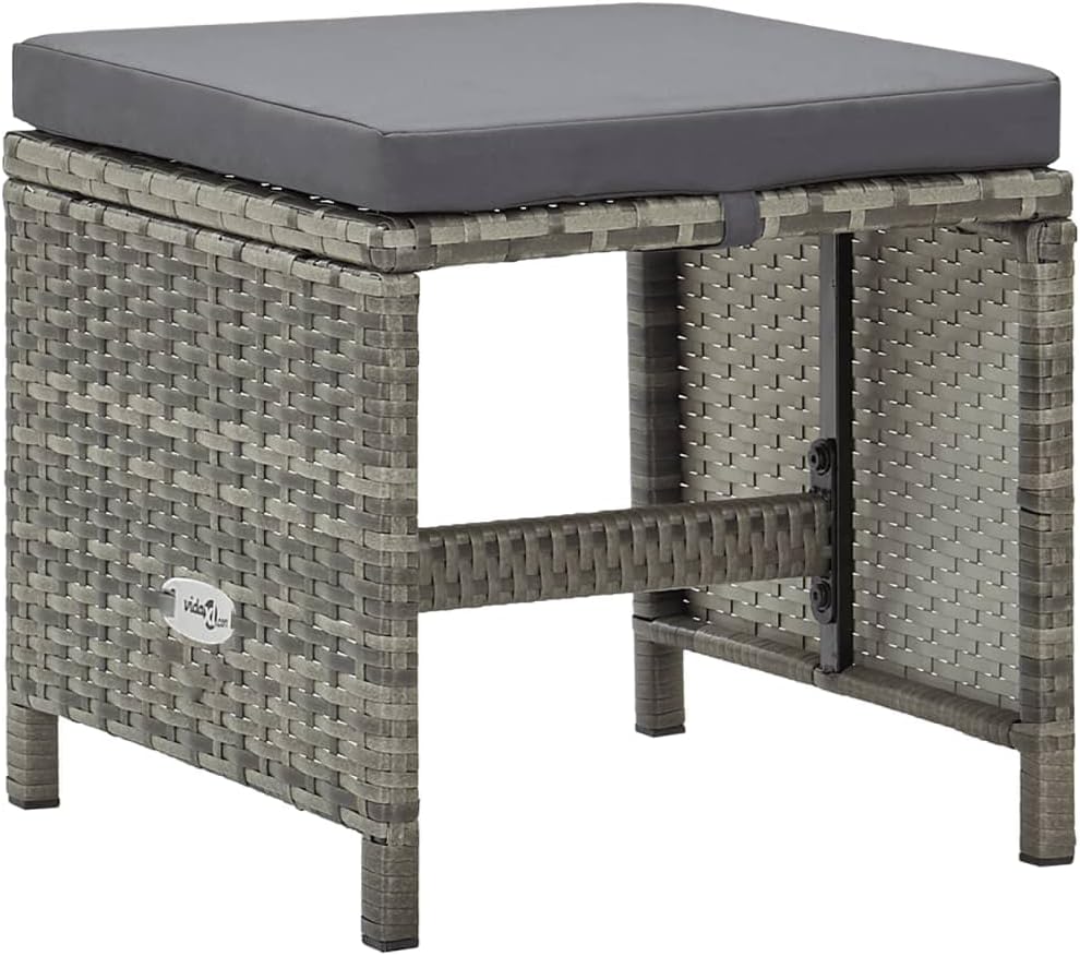 homiuse 40,5x40,5x35 cm Gartenhocker 4 STK. mit Sitzkissen Poly Rattan Grau Fussbank Rattan Hocker O