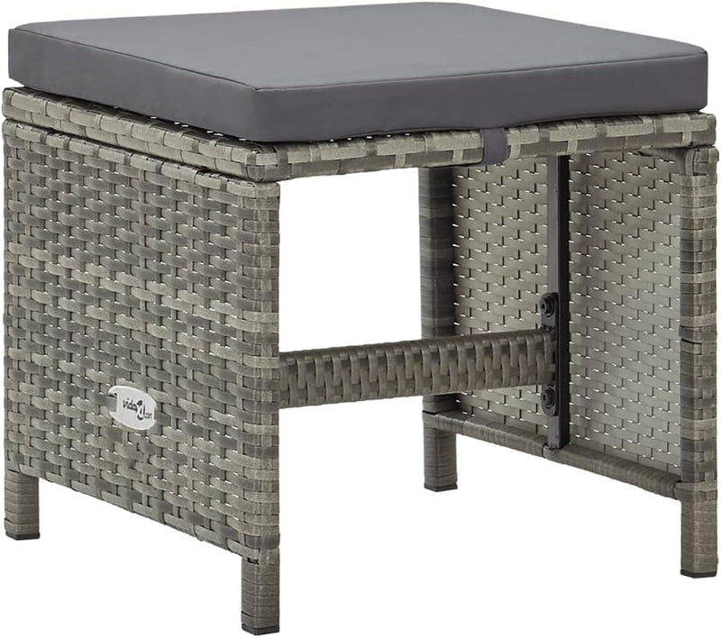homiuse 40,5x40,5x35 cm Gartenhocker 4 STK. mit Sitzkissen Poly Rattan Grau Fussbank Rattan Hocker O