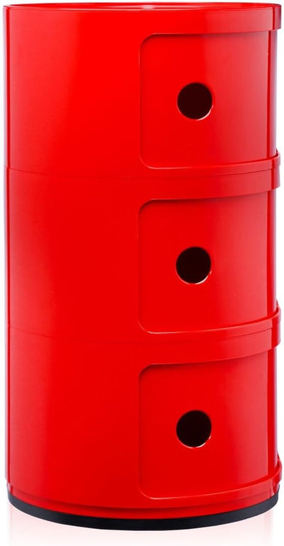 Kartell Componibili, 3 Elements, Rot, Runde Basis 3-fächer Rot, 3-fächer Rot
