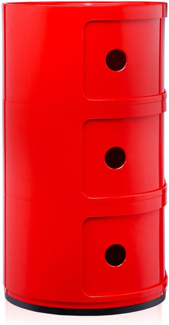 Kartell Componibili, 3 Elements, Rot, Runde Basis 3-fächer Rot, 3-fächer Rot