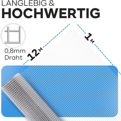 KrapTrap Volierendraht Drahtgitter feinmaschig I verzinkt I 8x8 mm I 12m x 1m I Wühlmausgitter Mäuse