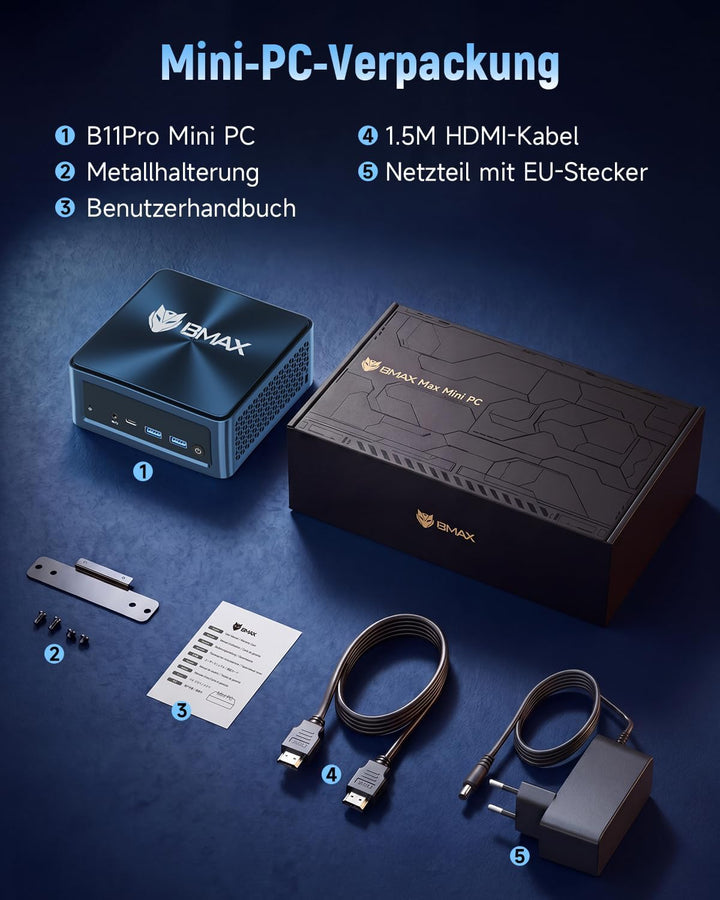 BMAX Mini PC Intel Core Ultra 5 115U(bis zu 4,2GHz, 8C/10T), 16GB LPDDR5 & 512GB NVMe SSD(max 4TB),
