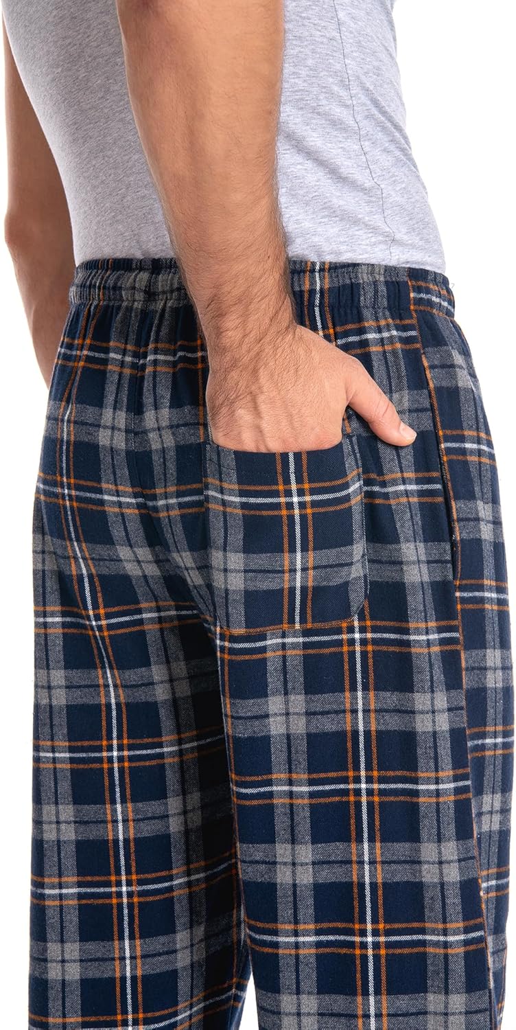 Herren 100% Baumwolle Flanell Bequeme Pyjama/Lounge Bottoms mit Taschen M Yellowish Navy Plaid, M Ye