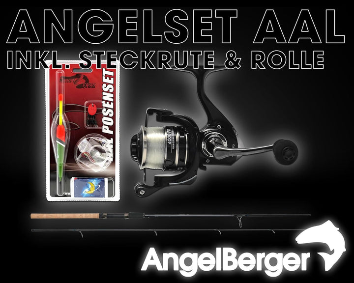Angel-Berger Steck Angelset Rute Rolle mit Zubehör Angelset Aal