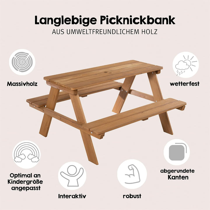 roba Kinder Outdoor+ Sitzgruppe - Picknick for 4 - Garten Sitzgarnitur aus wetterfestem Massivholz -