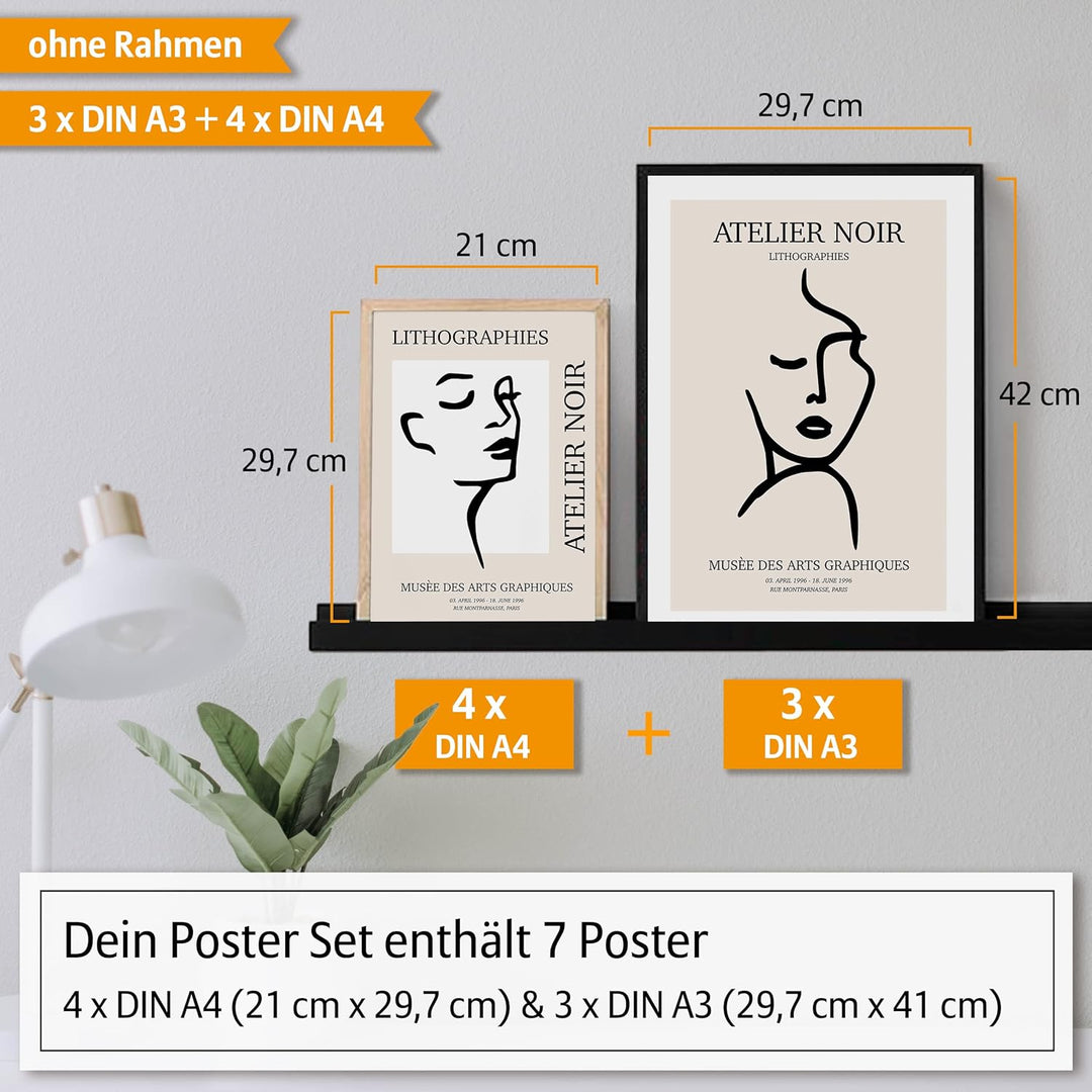 Hyggelig Home Premium Poster Set - 7 hochwertige Poster im Kunstdruck schwarz weiss beige abstrakt a